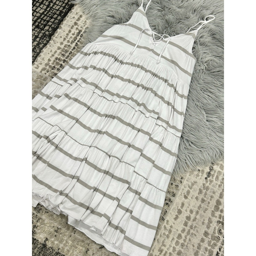CHASER Women's Lace Up Tiered Cool Jersey Striped Dress Size Medium - Picture 2 of 5
